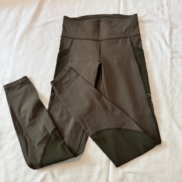 Lululemon 4 Miles Ahead Tight Dark Olive Green Leggings Sheer Panels - Picture 1 of 9